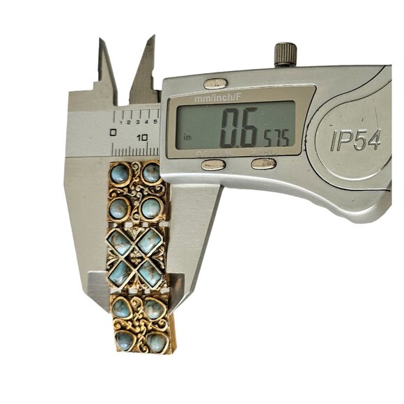 P&M Paris Gold Tone Blue Venetian Style Glass Cabochon Panel Bar Brooch, L254 - Picture 8 of 9